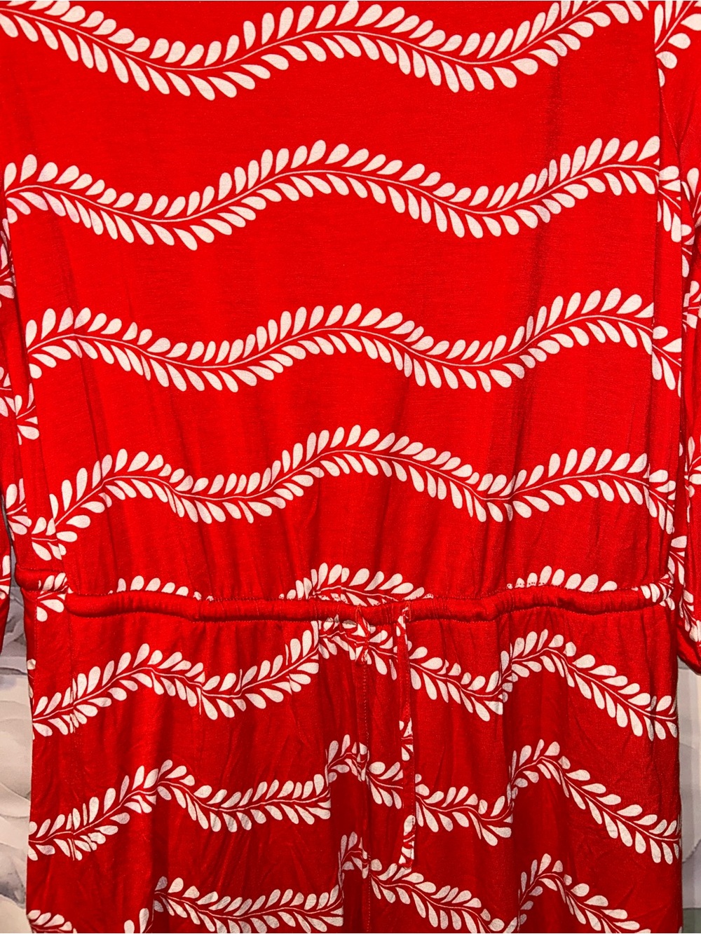 Boden Women's Red Leaf Stripe Talia 3/4 Sleeve Jersey Knit Dress Size 8R - Picture 3 of 6